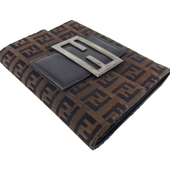 FENDI triple fold wallet Zucchino canvas x leather Authentic used - Picture 4 of 10